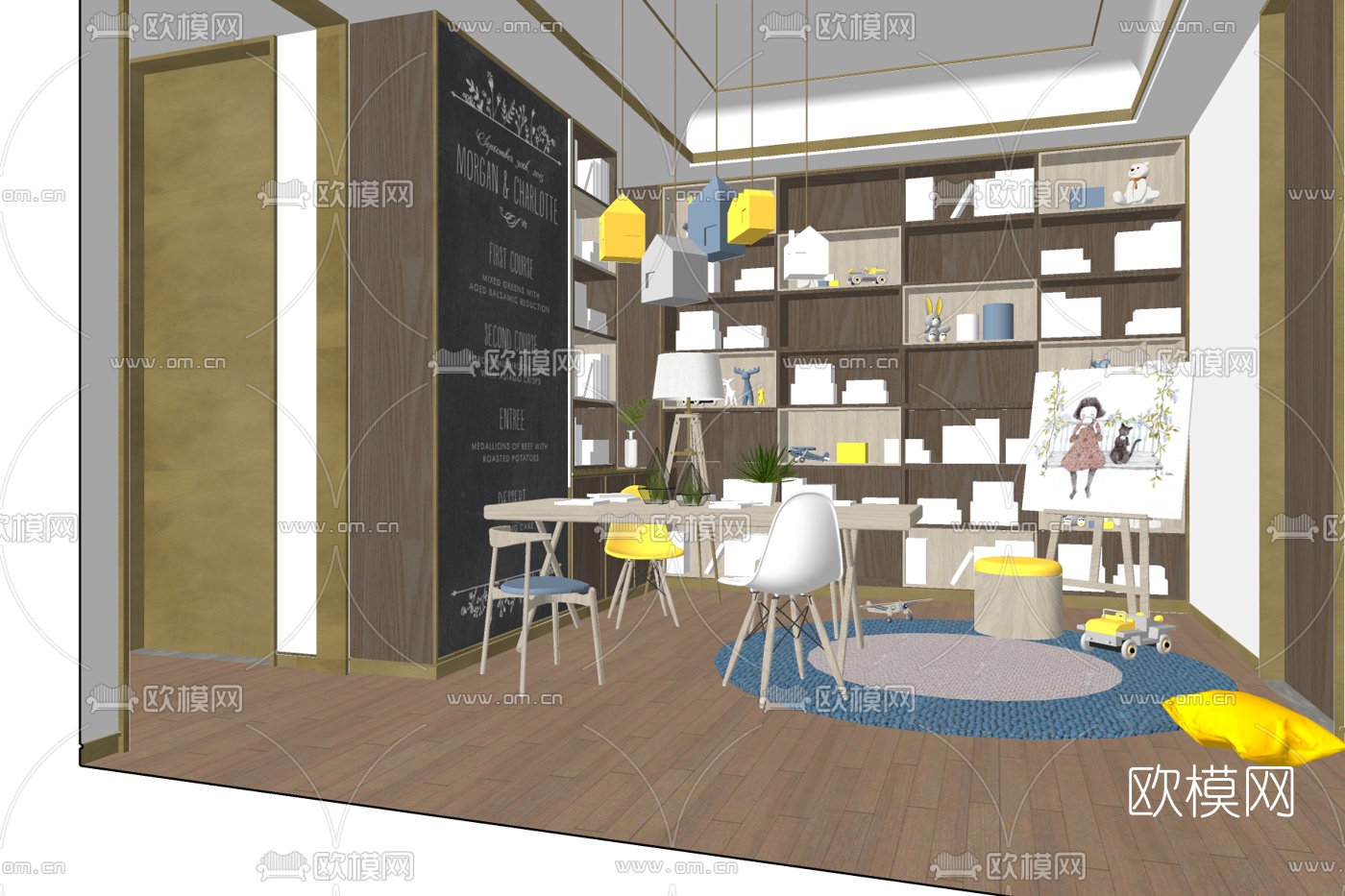 北欧书房su模型下载