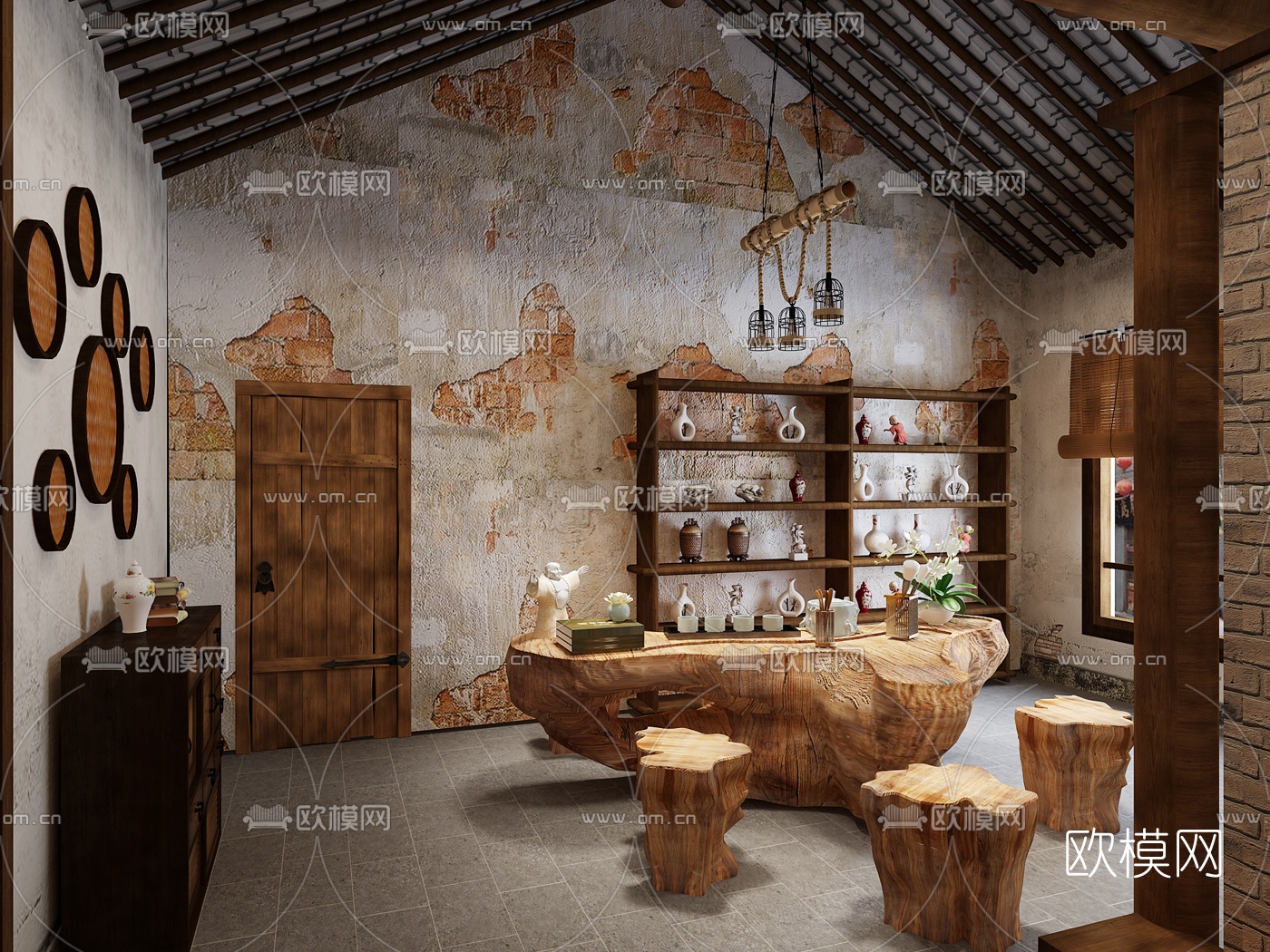 自然风茶室免费3d模型下载