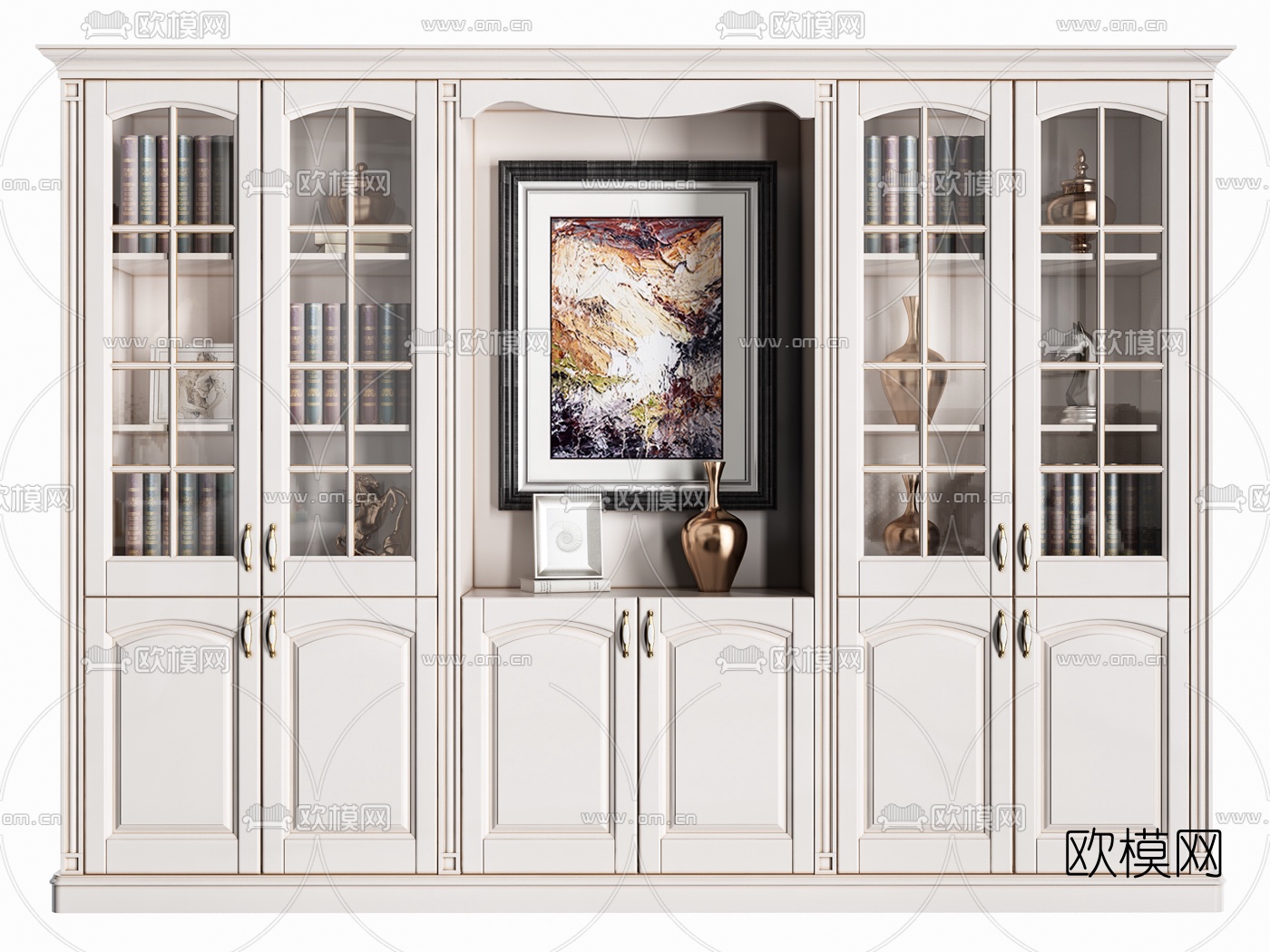 简欧实木书柜3d模型下载（渲染图2）