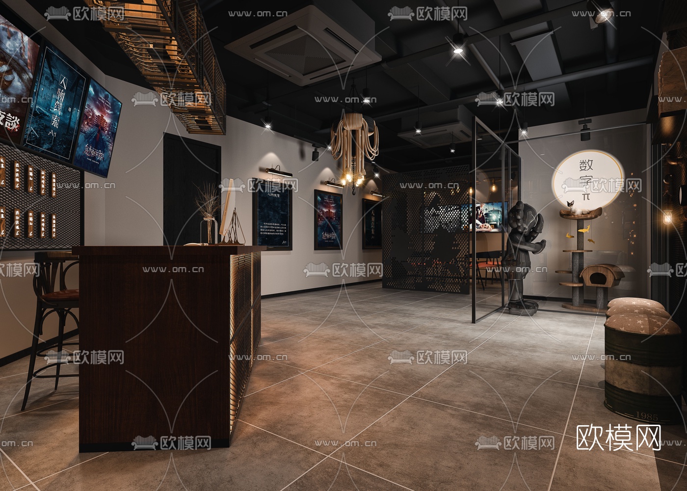 工业风剧本杀游戏厅3d模型