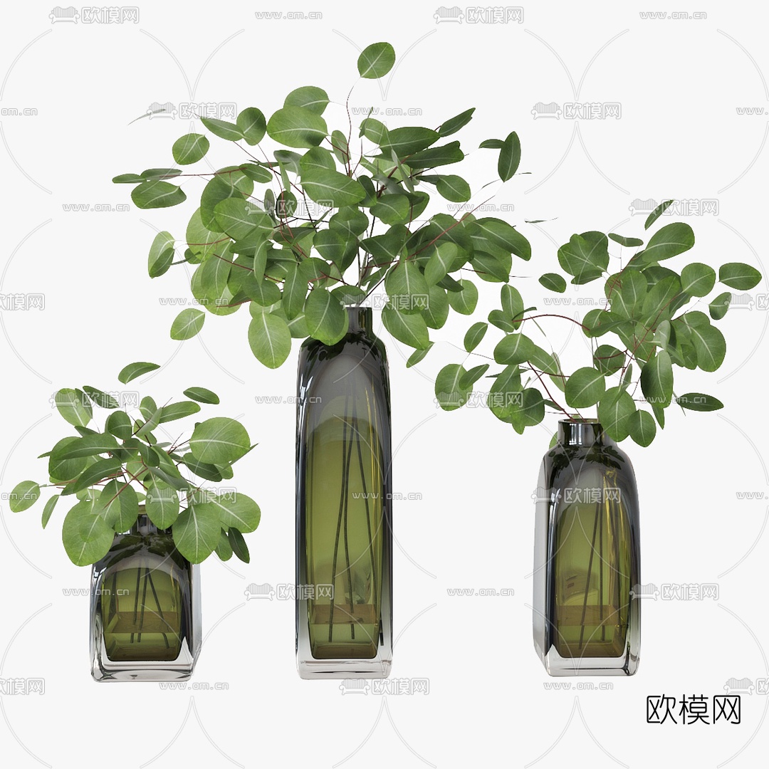 现代玻璃花瓶绿植3d模型
