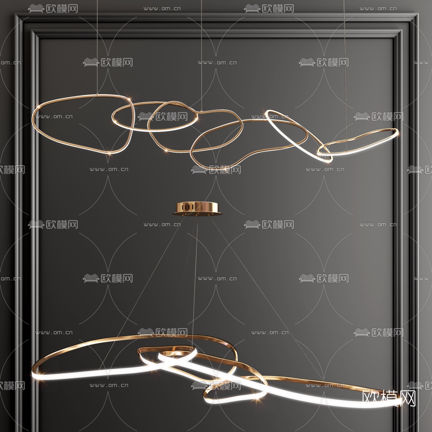 现代环形金属吊灯3d模型