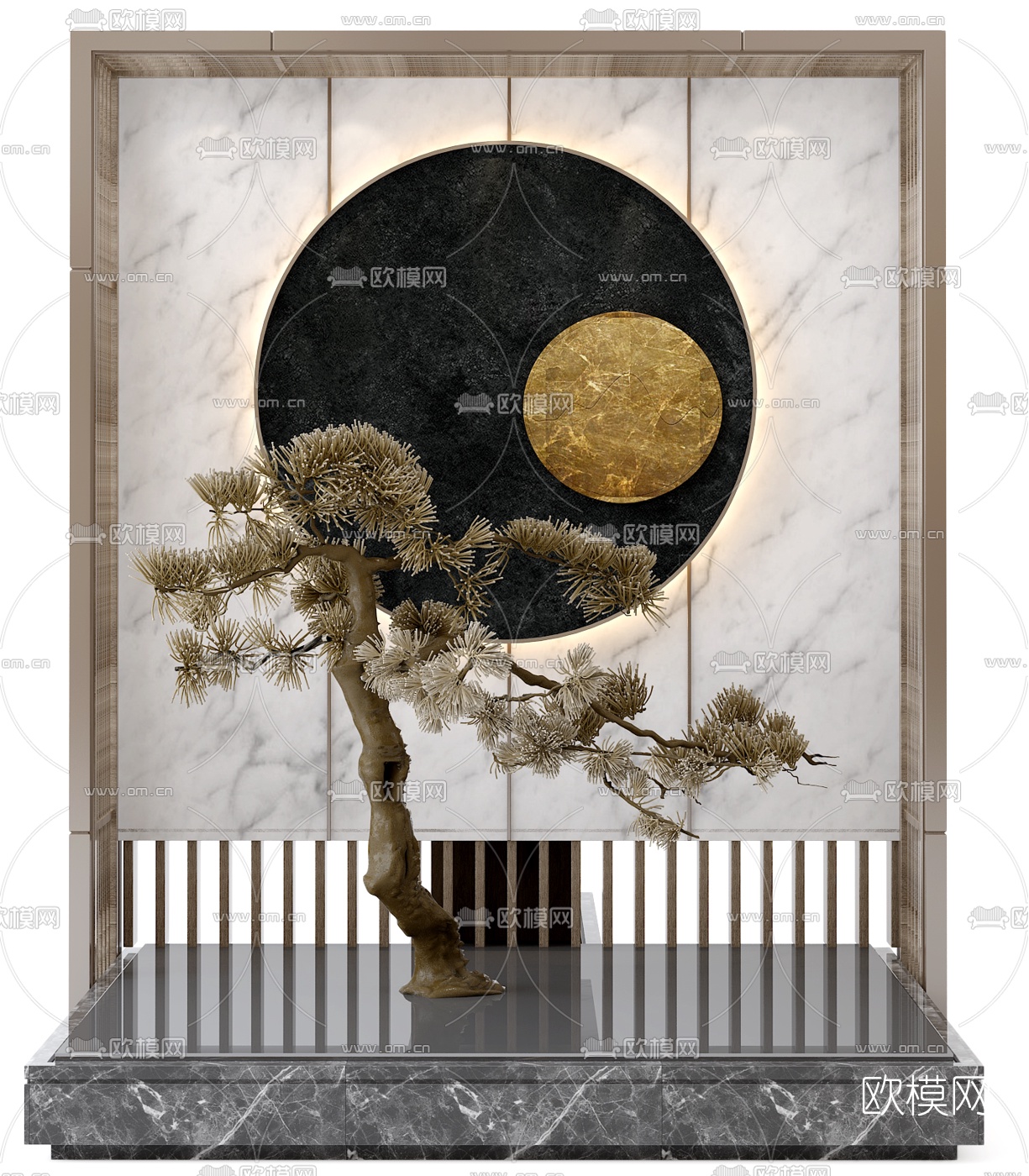 新中式松树小品3d模型下载