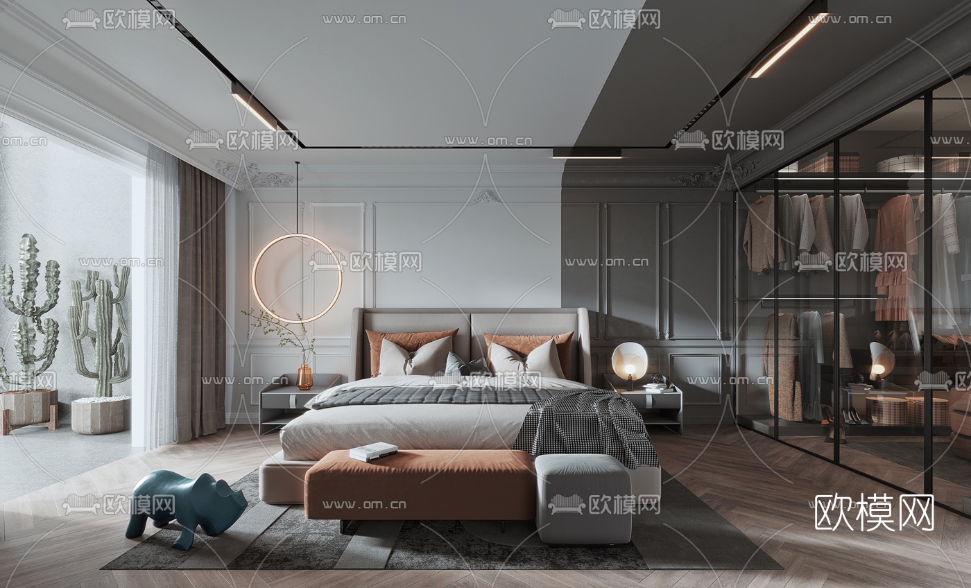 现代卧室主人房衣帽间3d模型