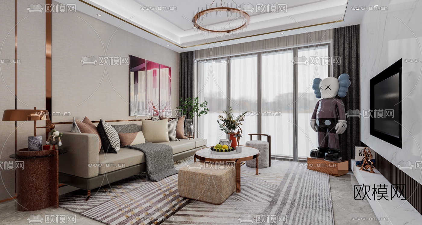 现代简约客厅su模型下载