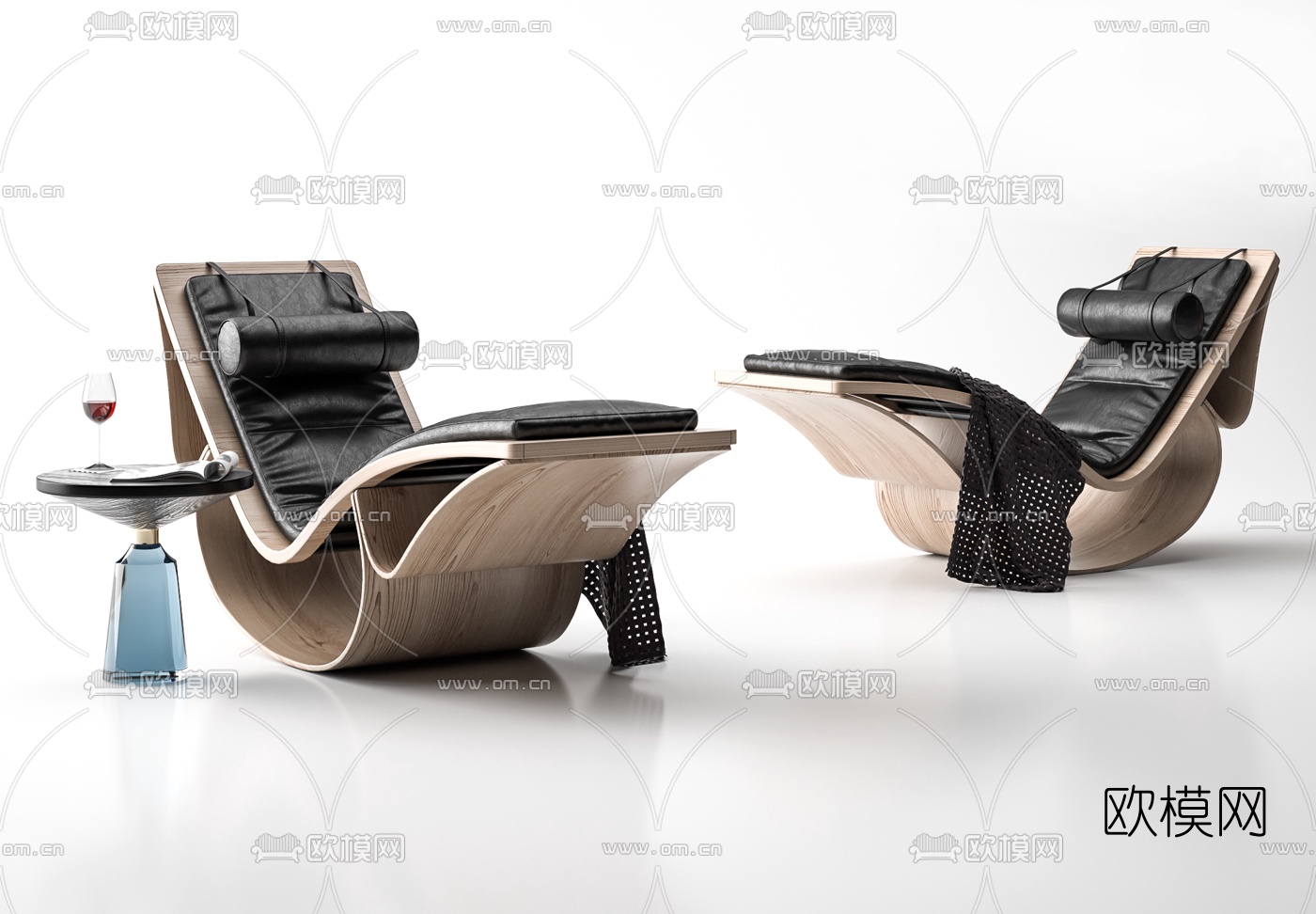 现代木质皮革躺椅3d模型