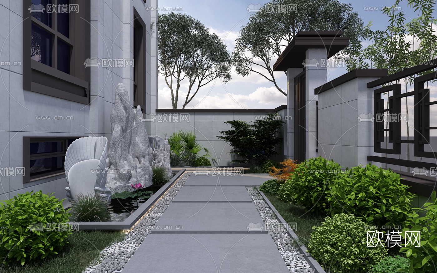 欧式别墅花园3d模型下载（渲染图2）