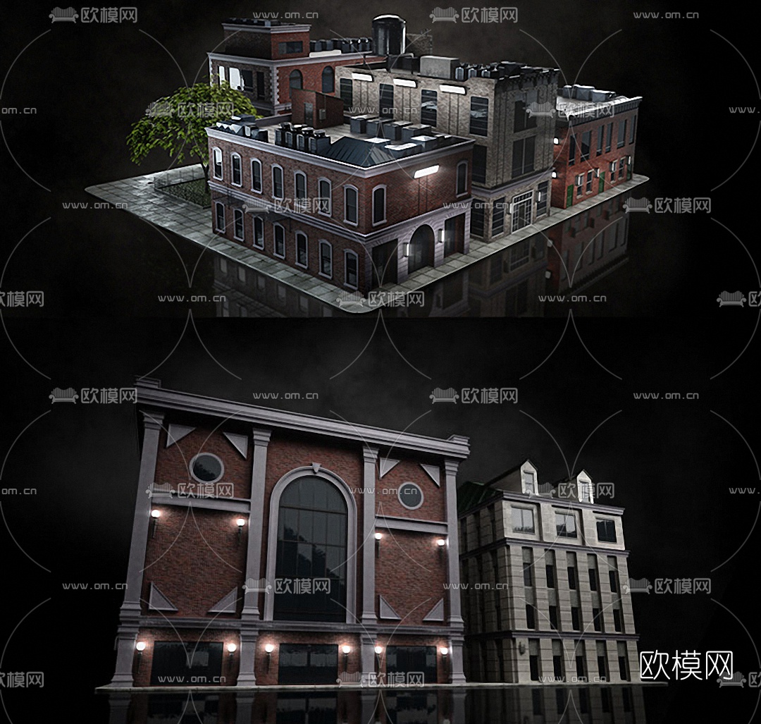 简欧布鲁克林街区住宅建筑构件3d模型下载（渲染图3）