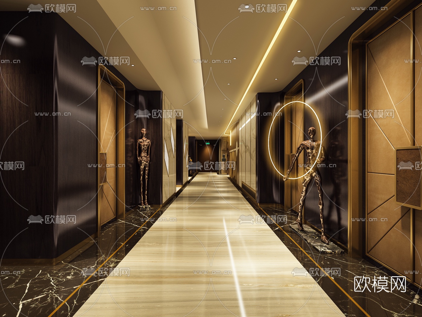 现代轻奢KTV走廊过道3d模型-免费3dmax模型库-欧模网