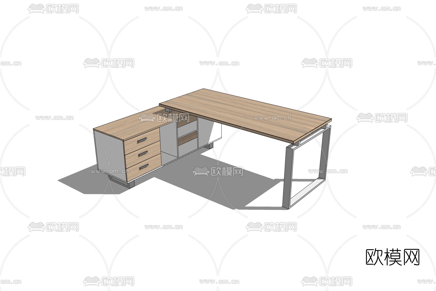 现代实木书桌免费su模型下载