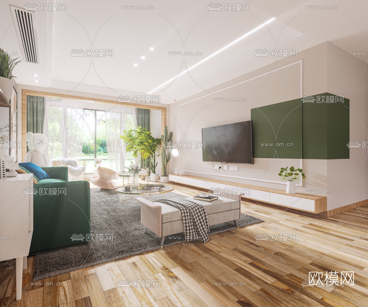 北欧简约客厅3d模型下载（渲染图2）