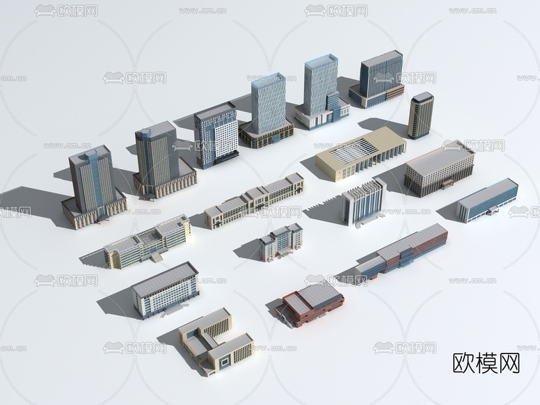 现代办公楼建筑外观3d模型下载(渲染图1)