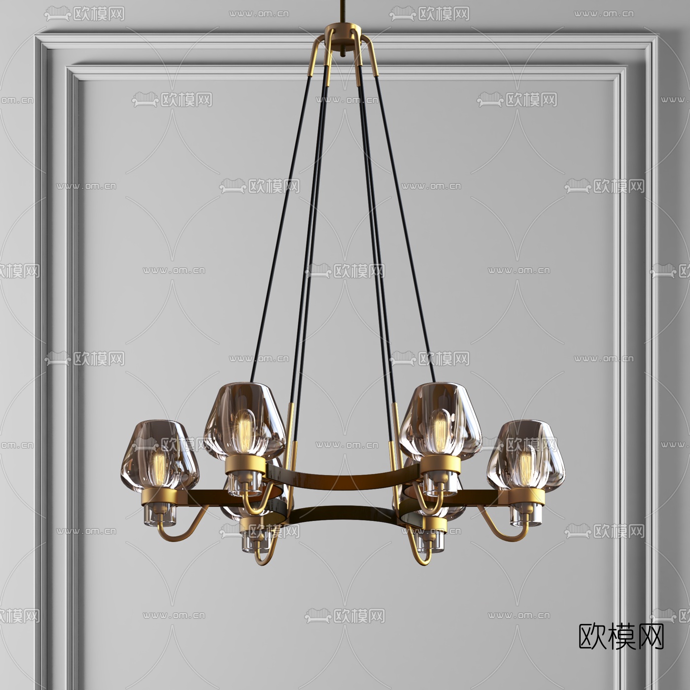 美式轻奢烛台吊灯3d模型下载（渲染图3）