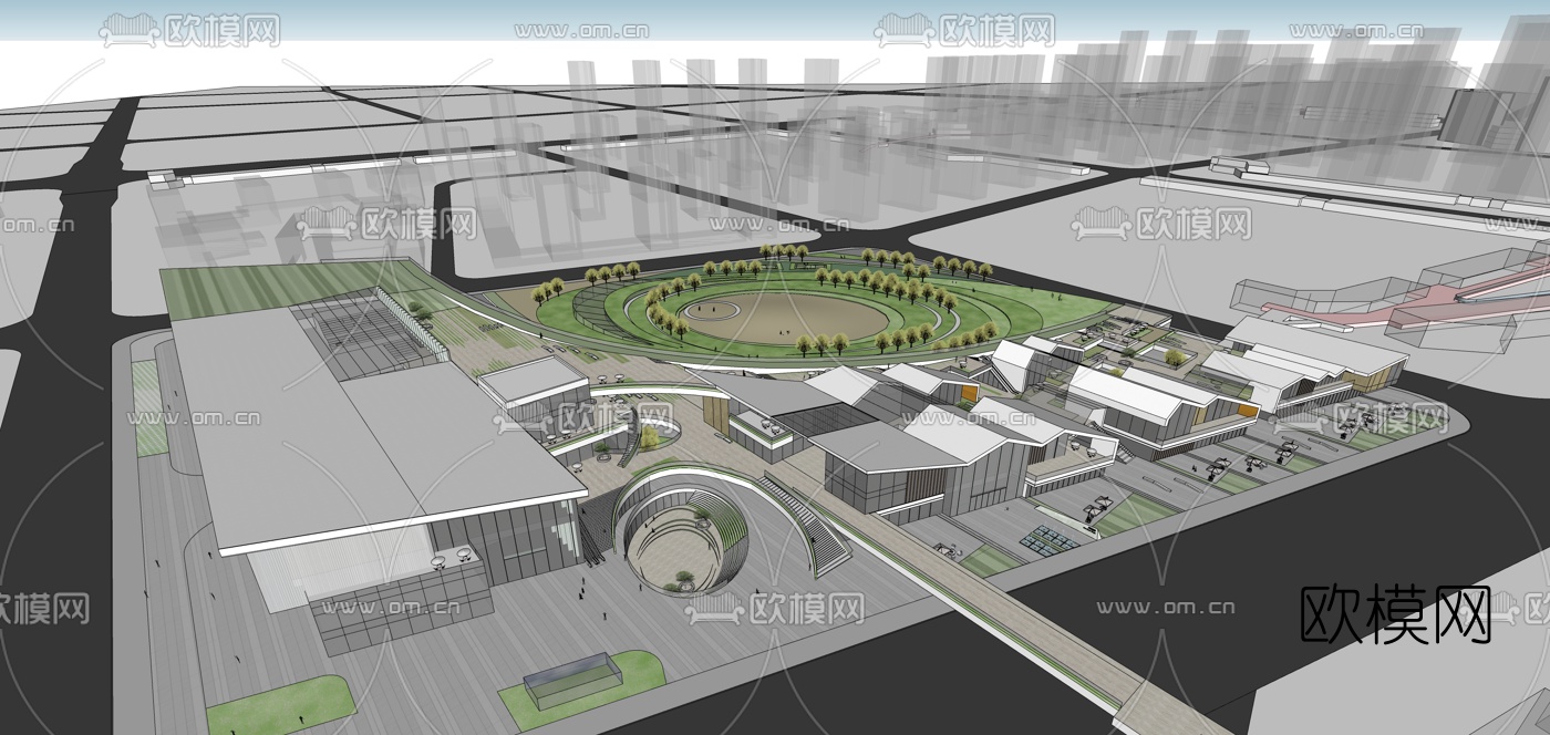 现代商业街su模型下载（渲染图4）