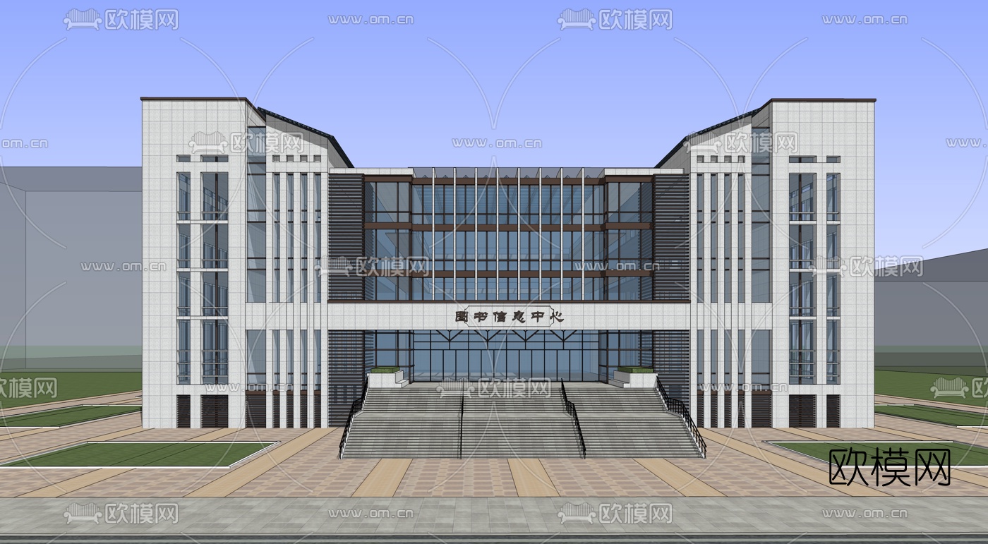 现代学校图书馆鸟瞰su模型
