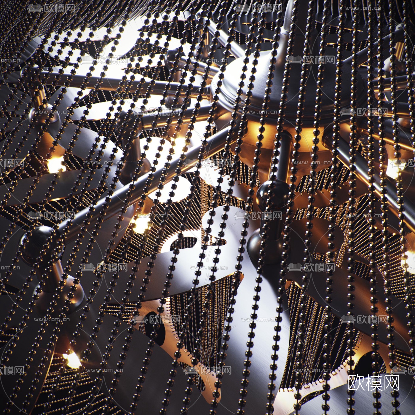 现代金属水晶吊灯免费3d模型下载（渲染图3）