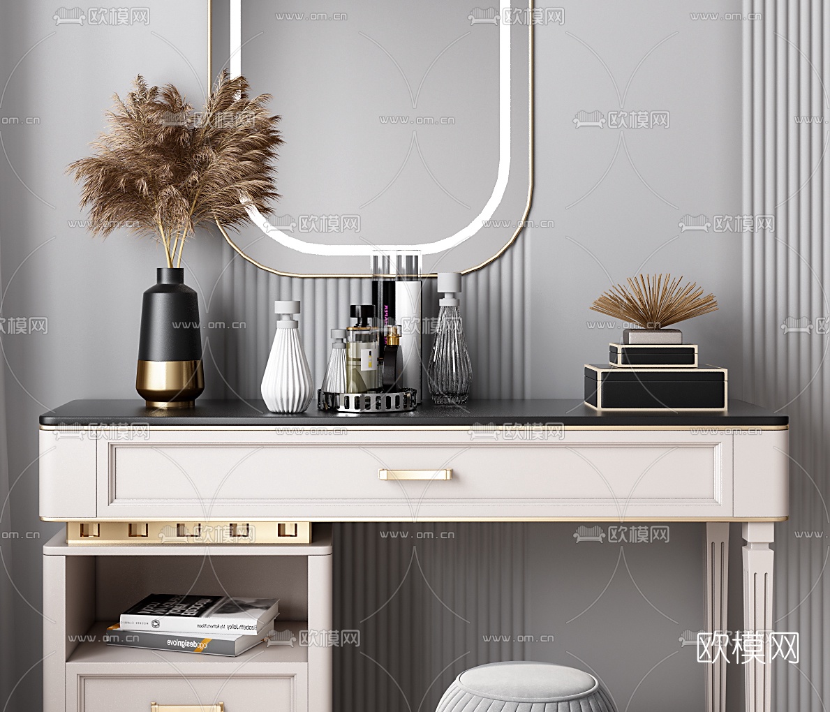 现代轻奢梳妆台3d模型下载（渲染图2）