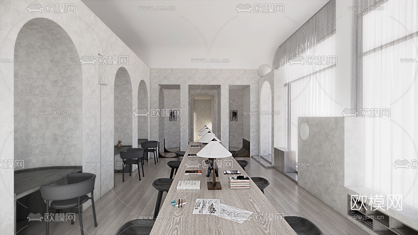 现代敞开式办公室su模型下载（渲染图1）