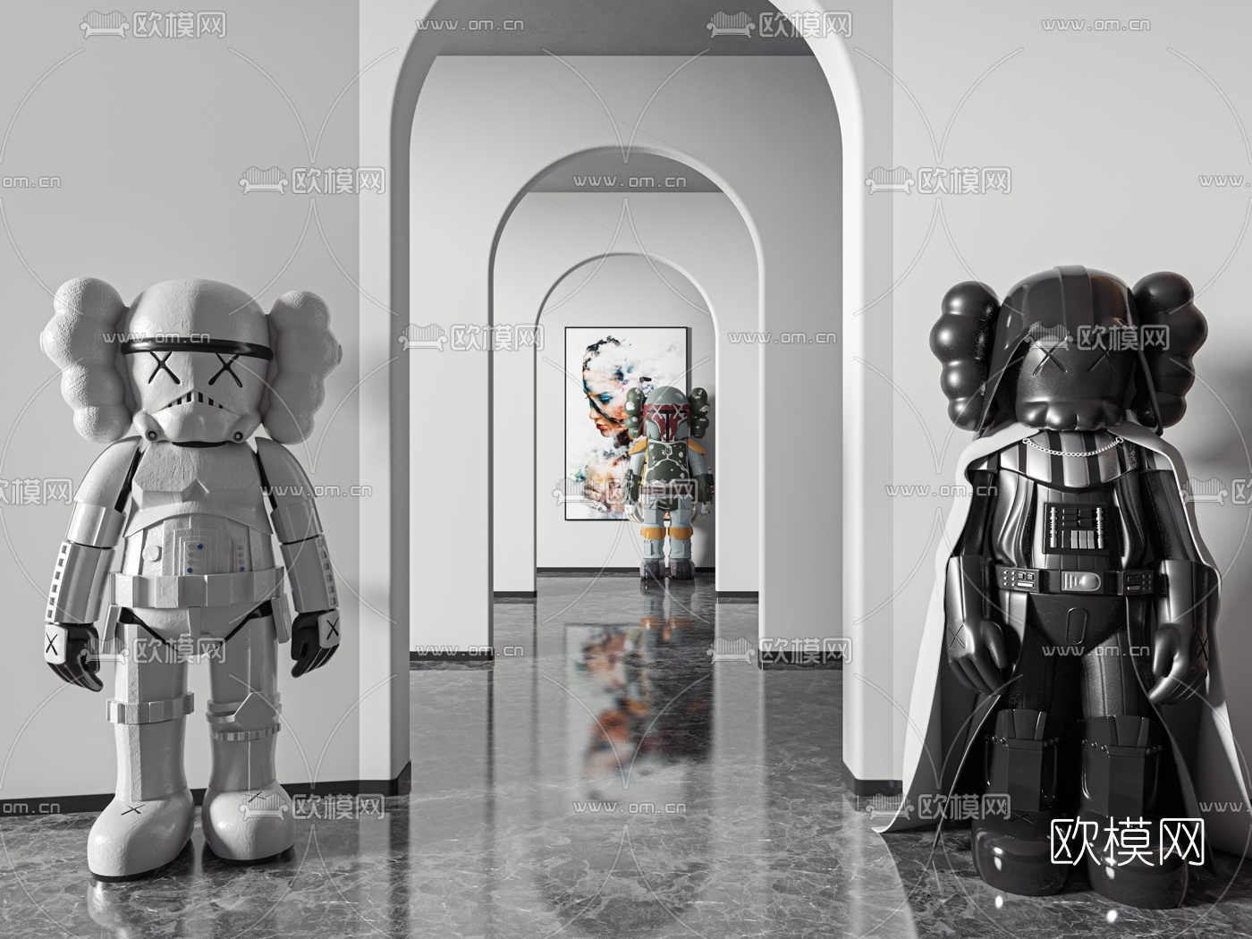现代KAWS星球大战等身手办3d模型下载（渲染图1）