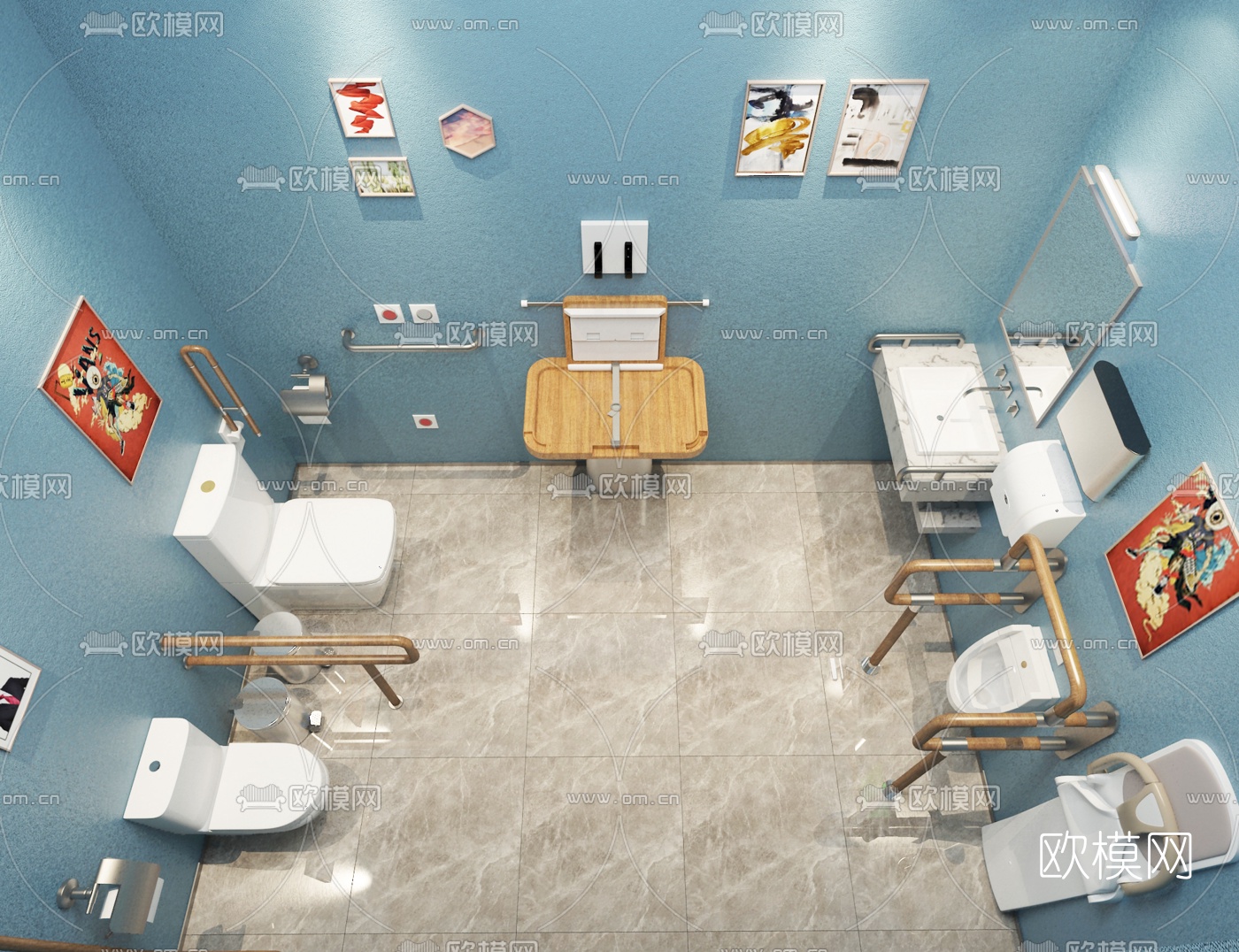 现代公共无障碍卫生间免费3d模型下载
