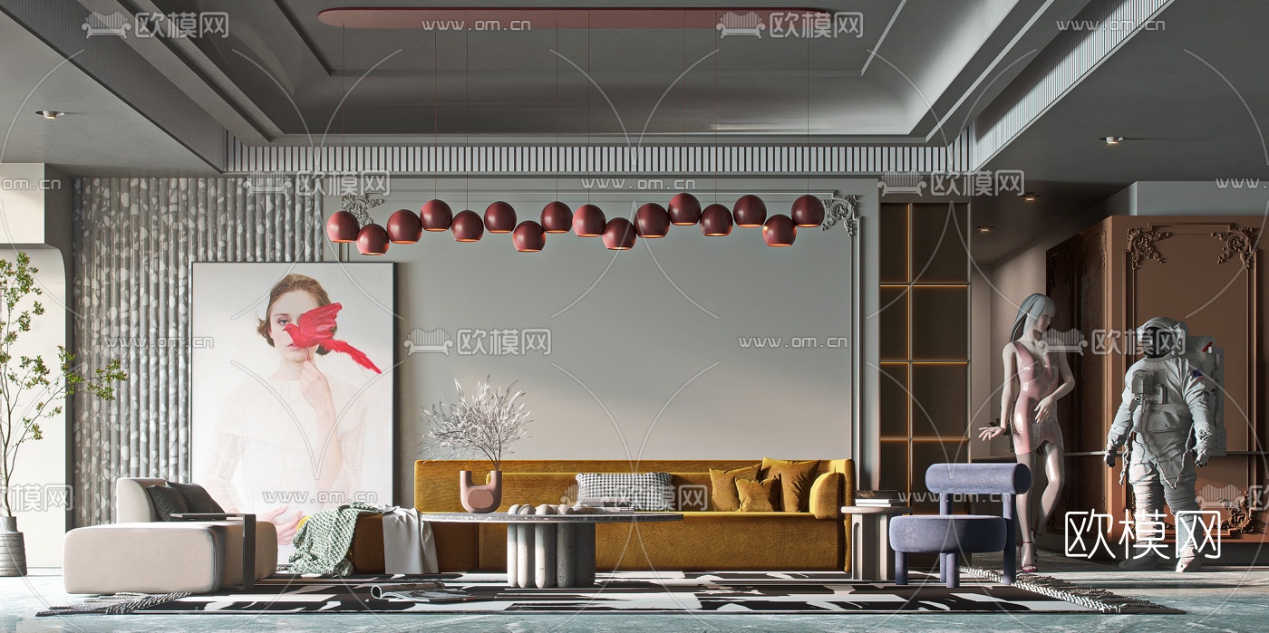 后现代布艺沙发组合3d模型