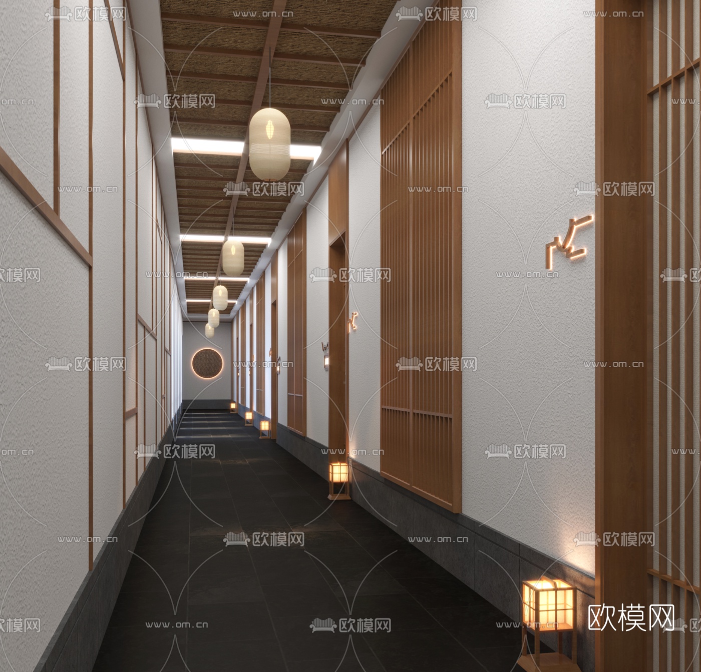 新中式民宿酒店走廊过道3d模型