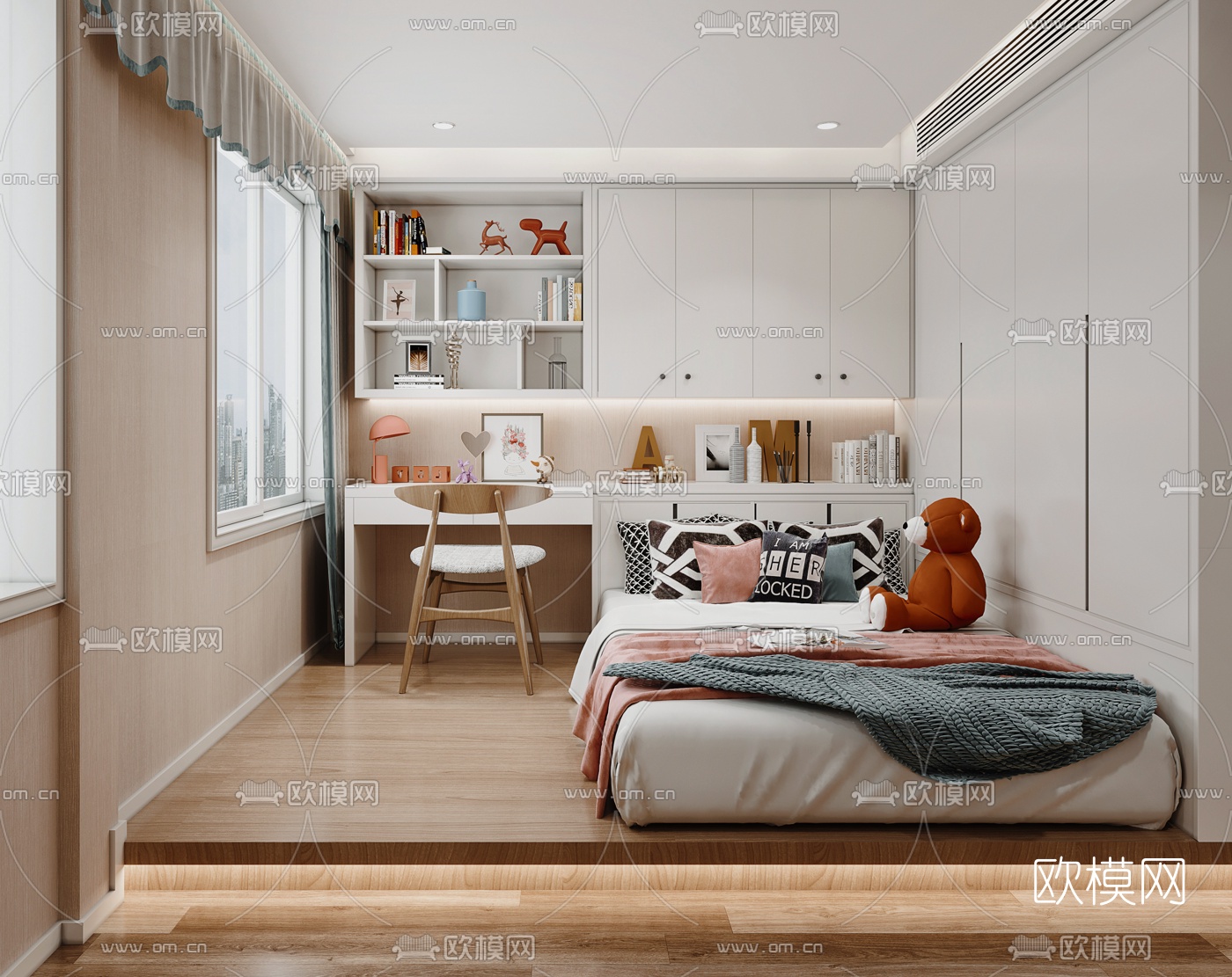 北欧女孩房卧室3d模型下载（渲染图1）