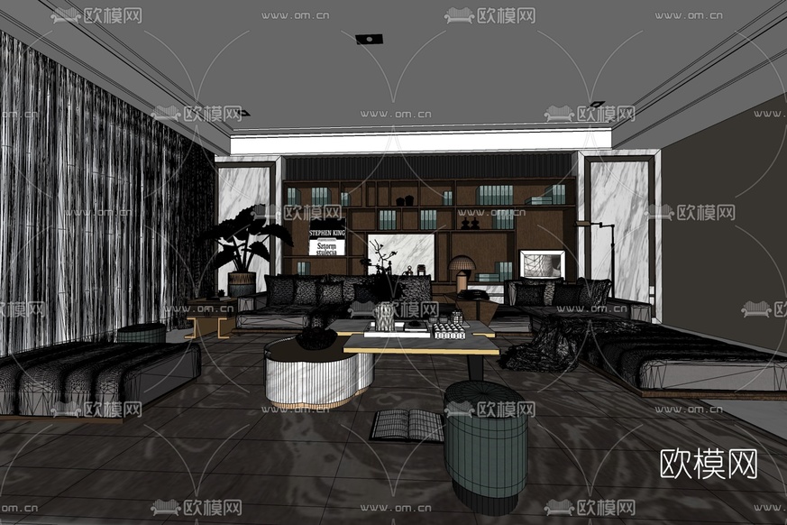 现代客厅免费su模型下载_ID10334924_sketchup模型下载-欧模网