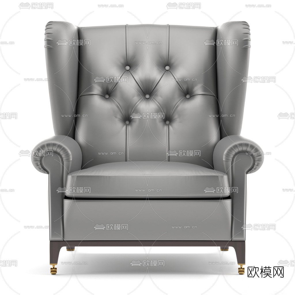 欧式皮革单人沙发3d模型下载（渲染图2）