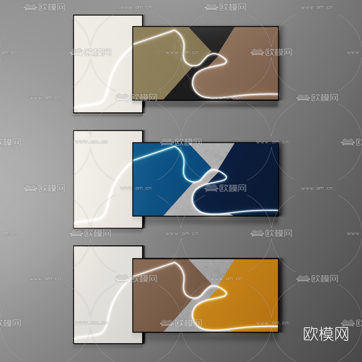 现代立体灯光装饰画3d模型下载