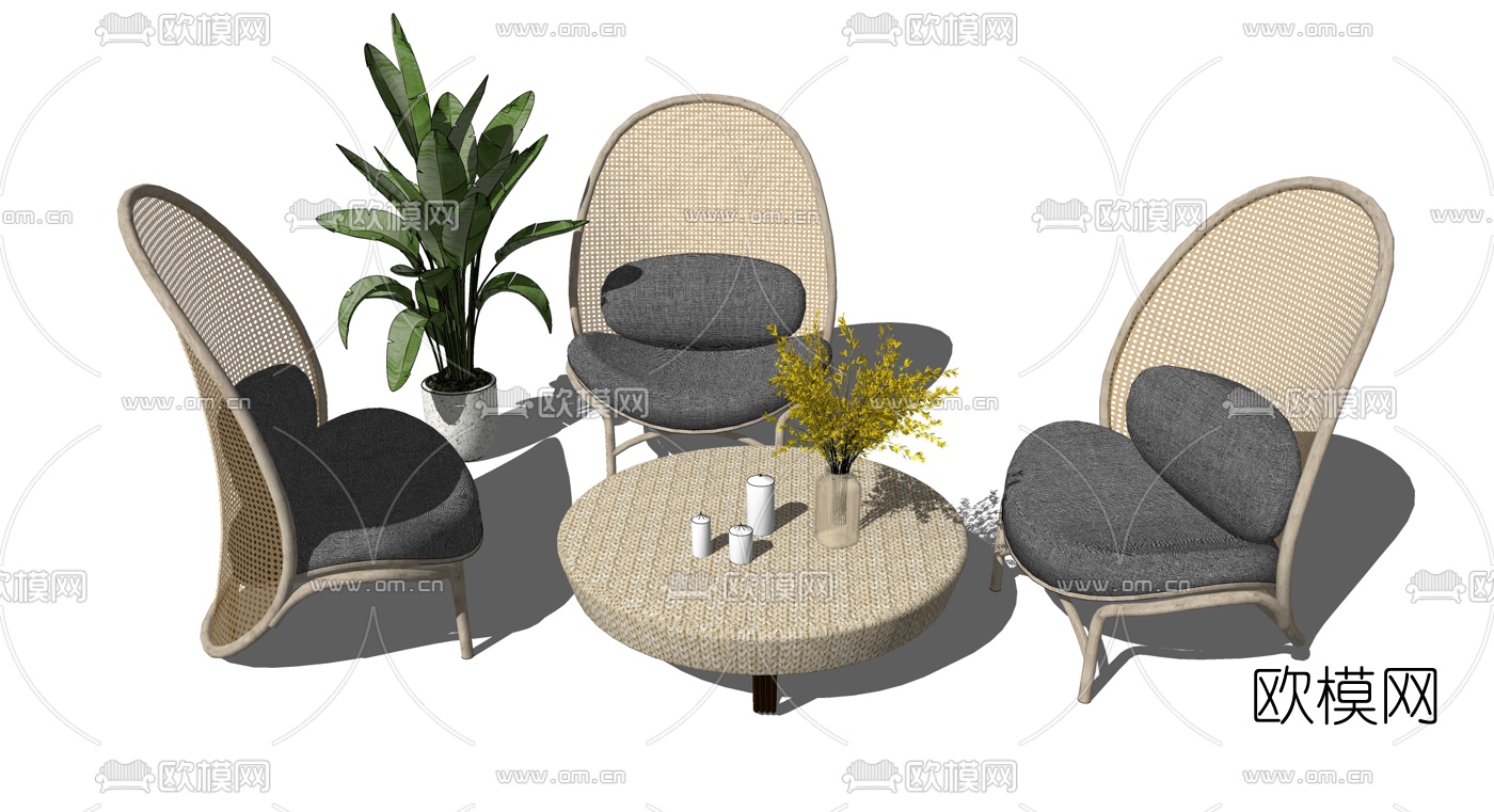 新中式户外藤编休闲椅su模型下载