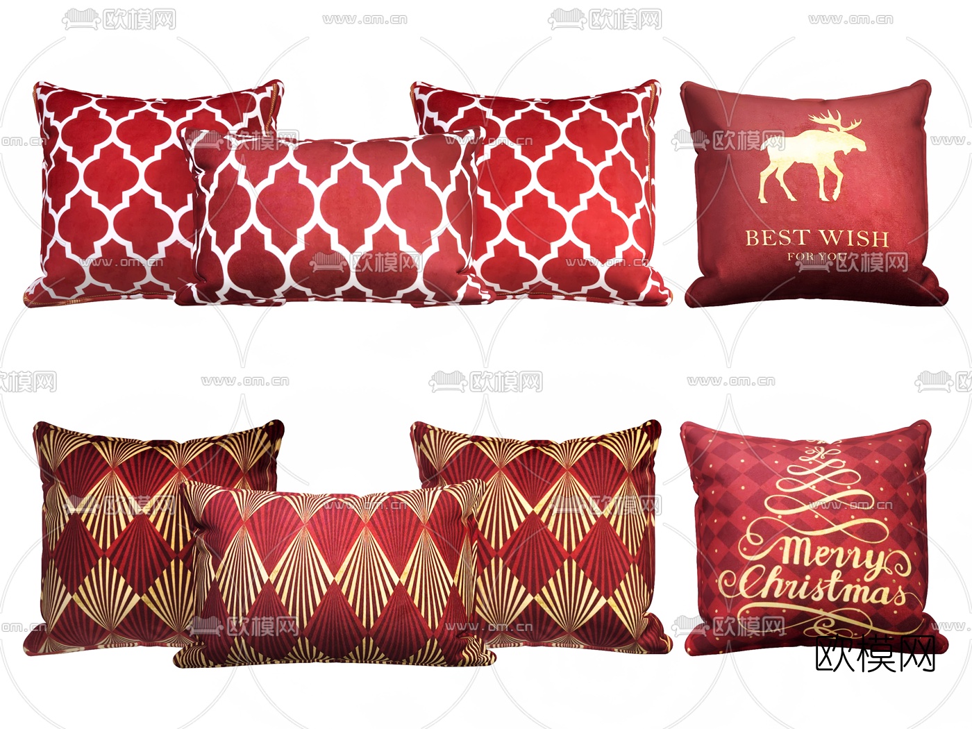 现代布艺图案抱枕3d模型下载