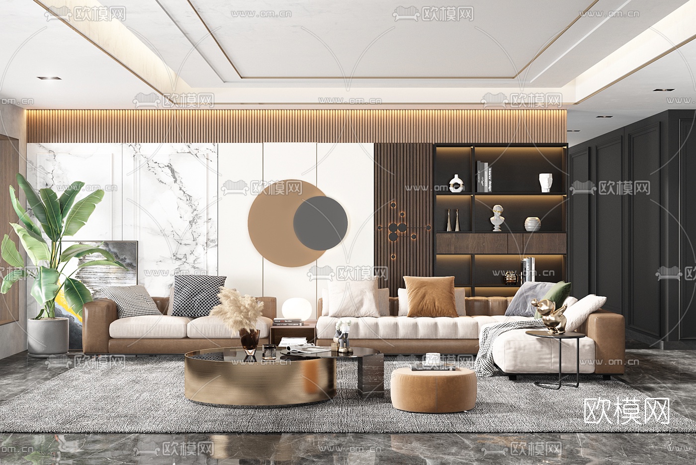 现代转角沙发组合3d模型下载（渲染图1）