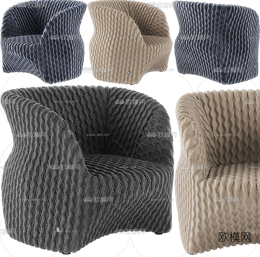 后现代布艺单人沙发3d模型下载（渲染图1）
