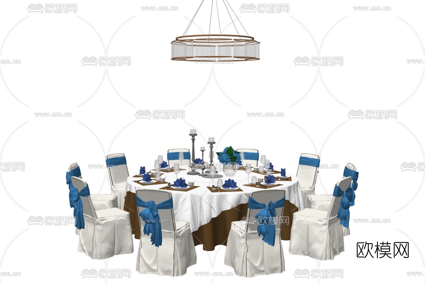 现代宴会餐桌椅su模型下载