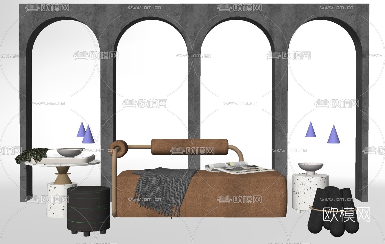 北欧布艺贵妃椅su模型