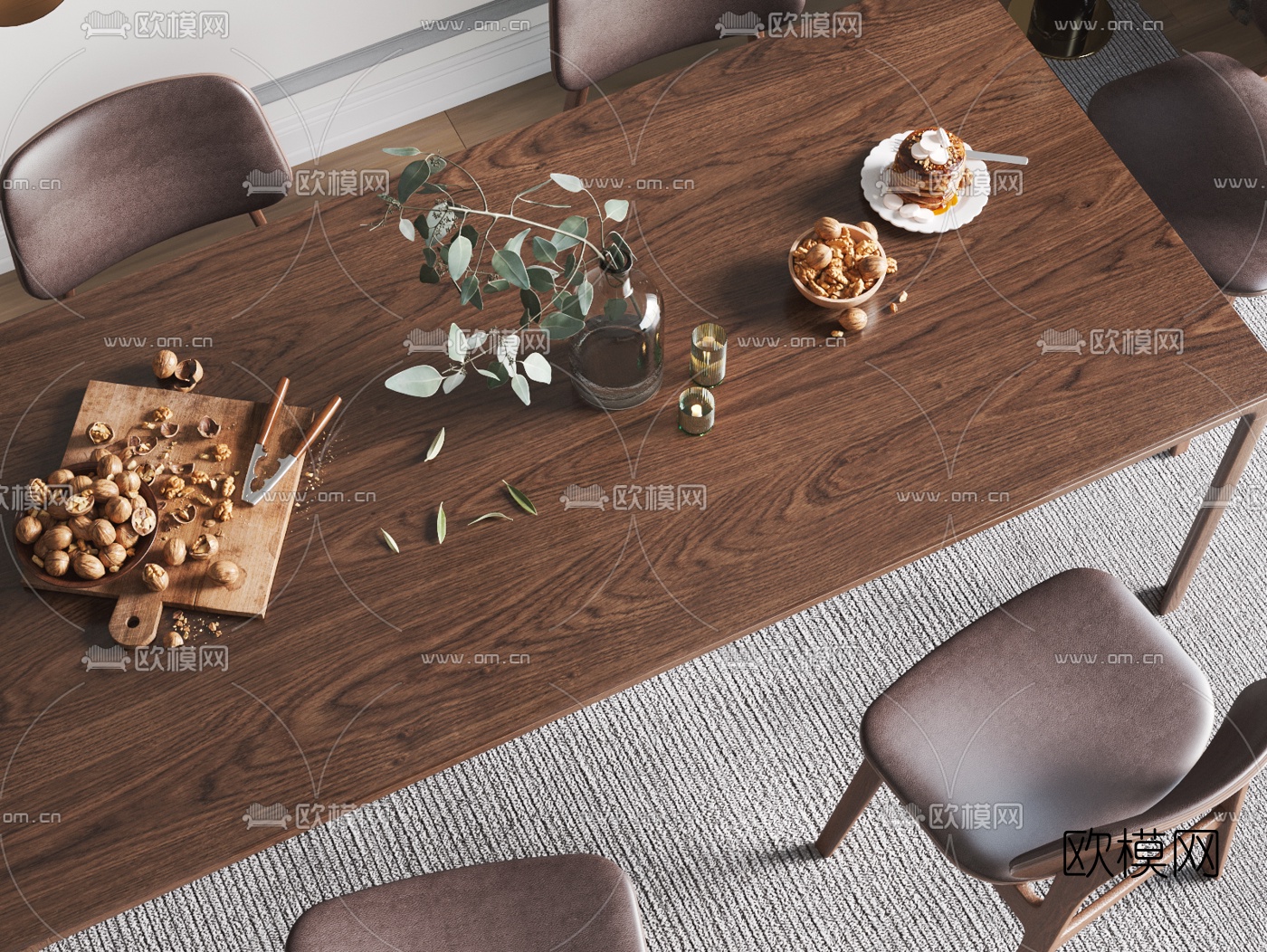 北欧实木餐桌椅3d模型