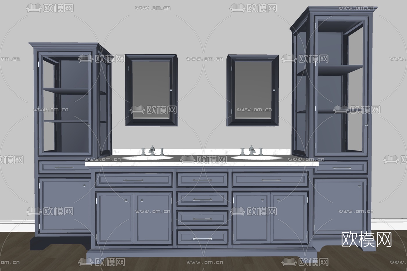 简欧卫生间洗手台su模型下载
