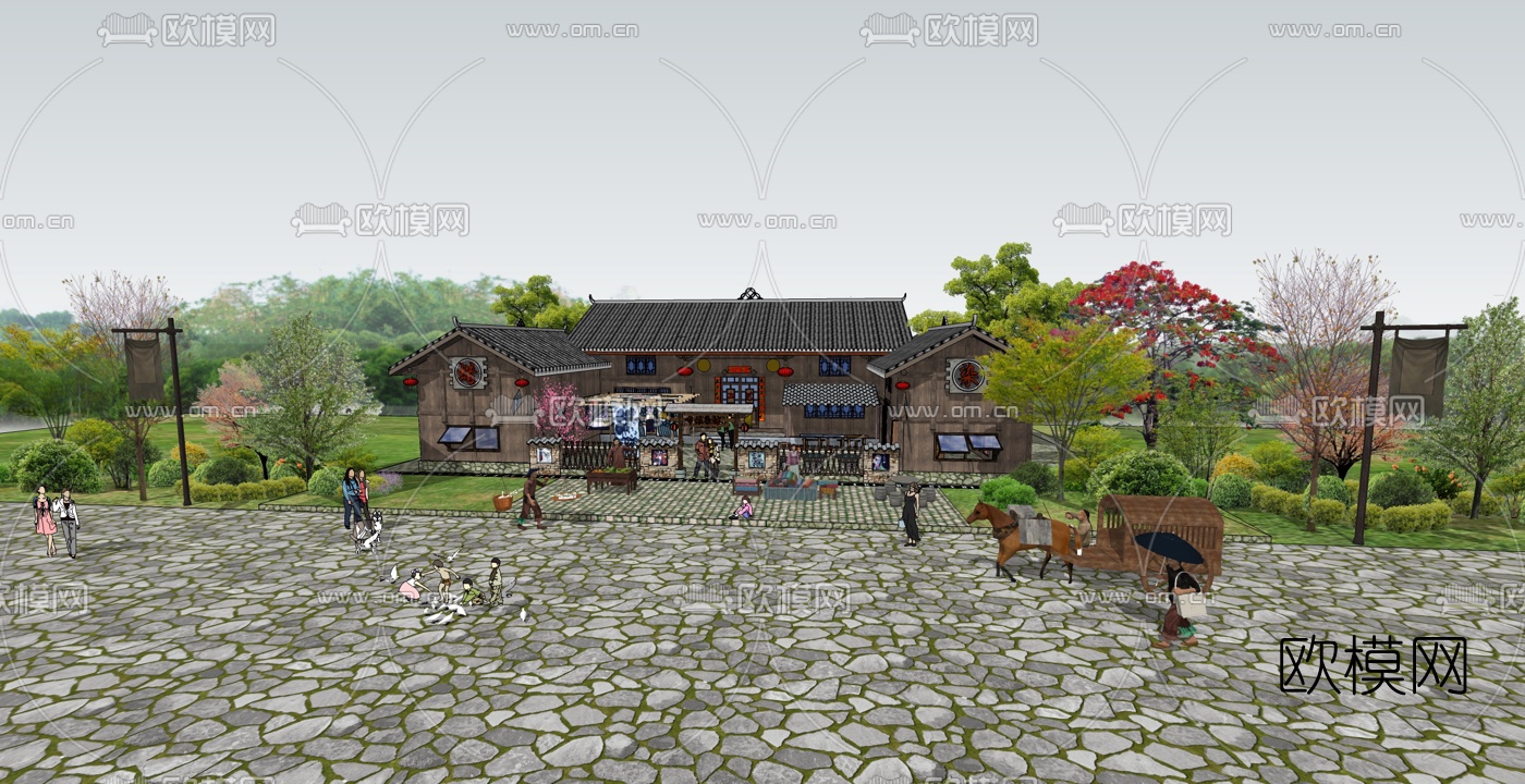 新中式乡村民宿su模型下载（渲染图3）