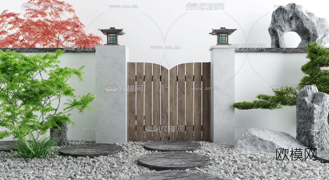 新中式围墙景观小品3d模型