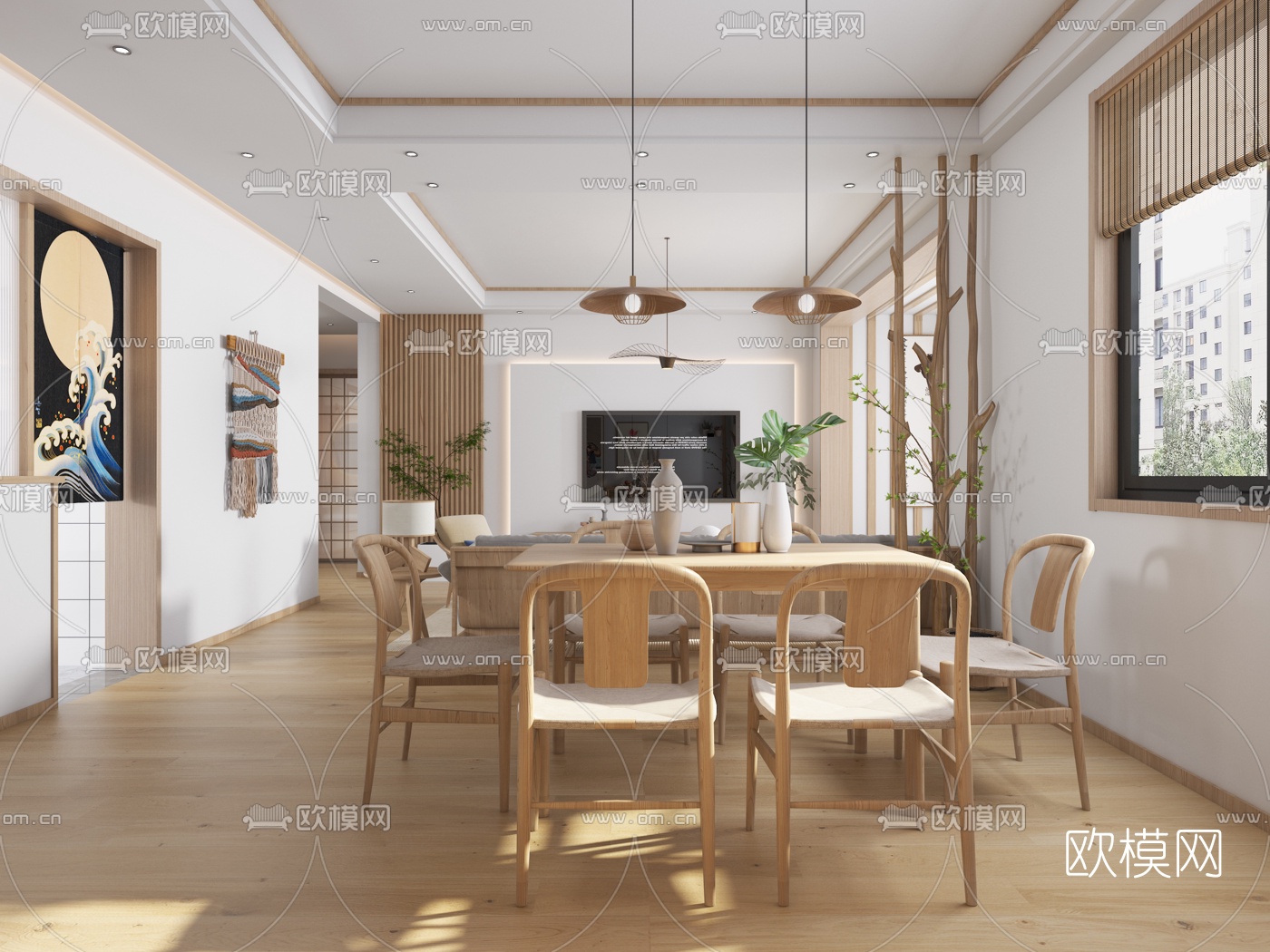 日式客厅餐厅卧室3d模型