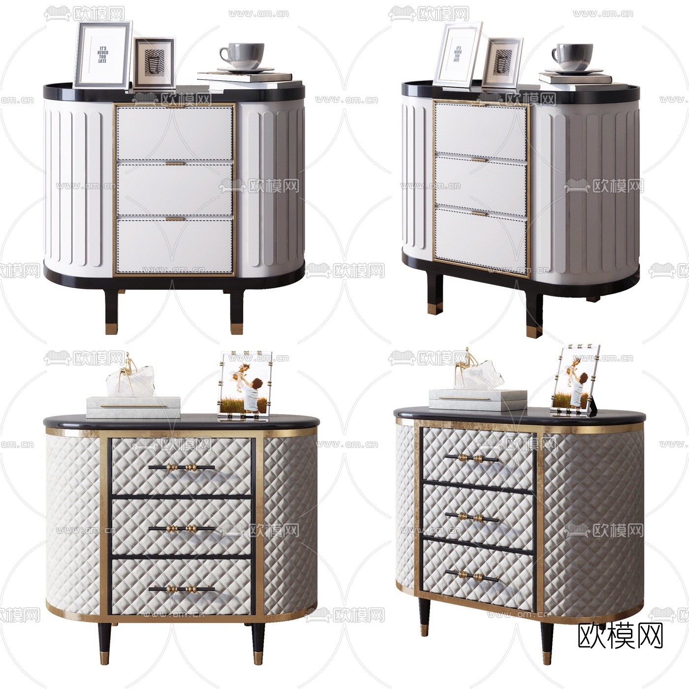 简欧简约床头柜组合3d模型下载