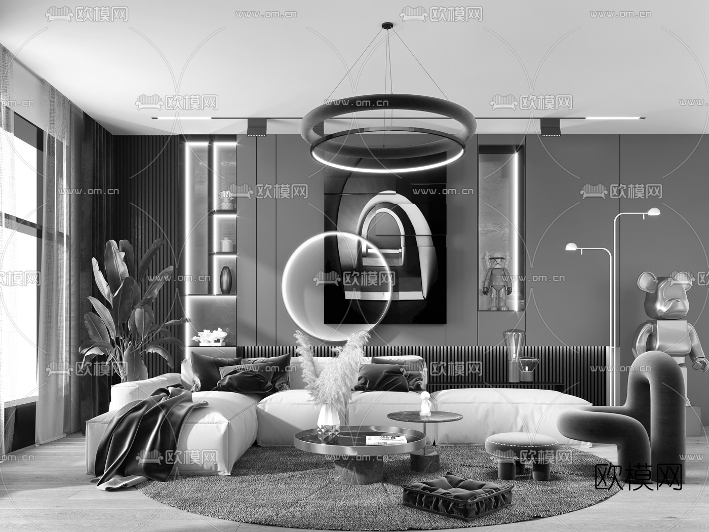 现代布艺沙发组合3d模型