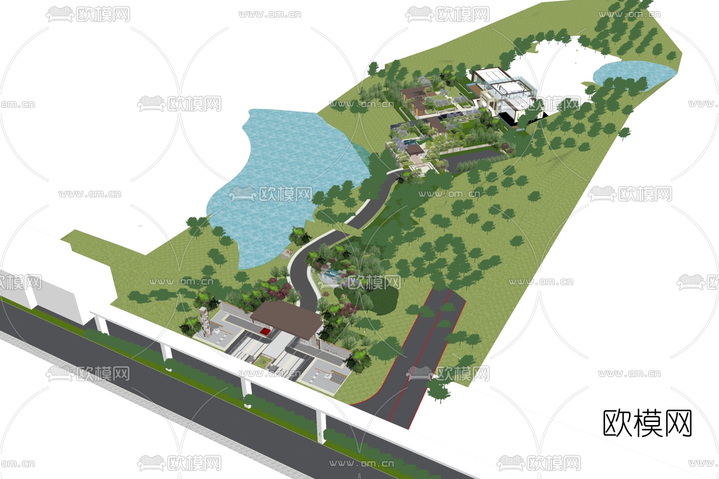 现代独栋别墅外观su模型下载