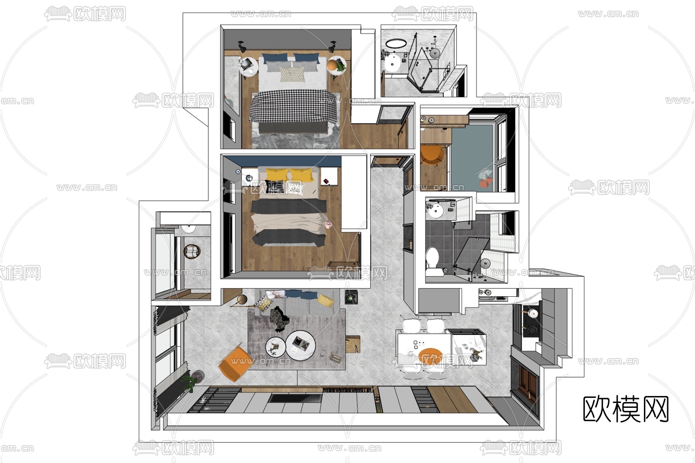 现代公寓整体家装免费su模型下载