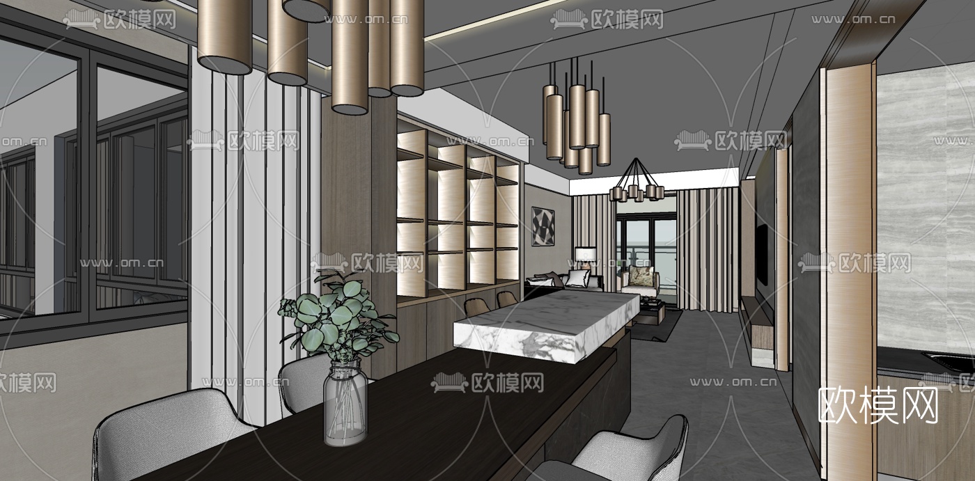 现代公寓客厅su模型下载（渲染图3）