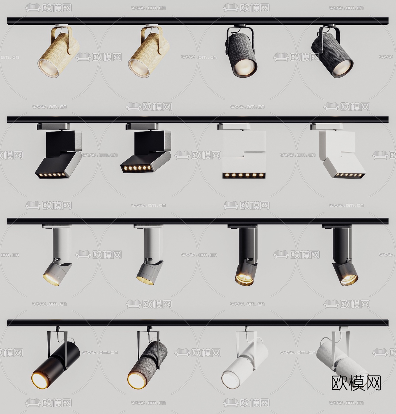 现代轨道射灯3d模型下载（渲染图1）