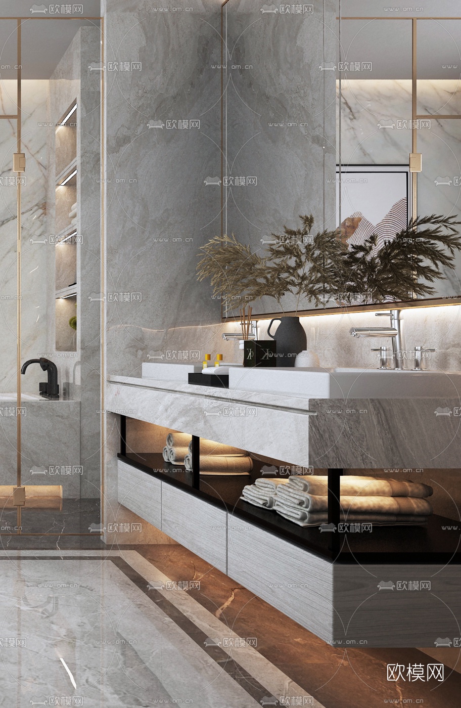 现代轻奢卫生间浴室3d模型下载（渲染图4）