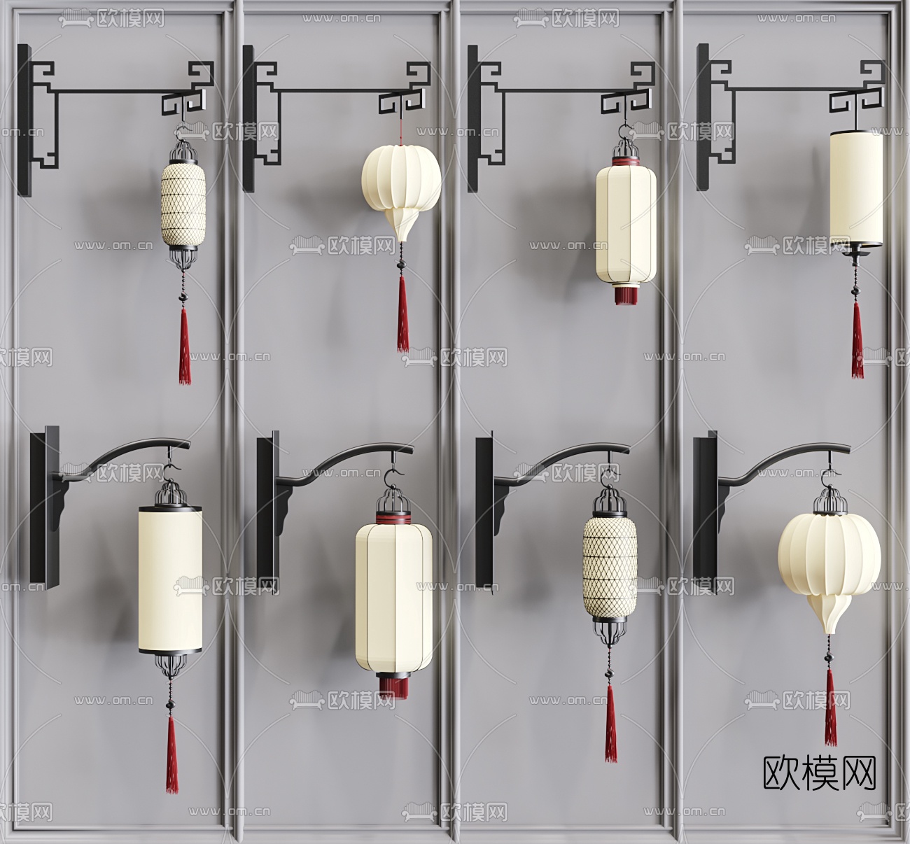 新中式灯笼壁灯3d模型下载