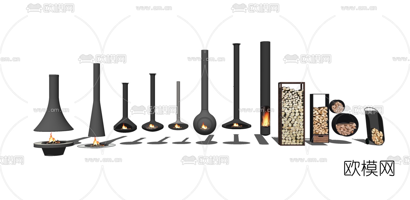 现代悬挂式取暖火炉壁炉su模型下载